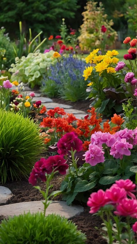 Flower Pathway, Backyard Flower Garden, Backyard Garden Ideas, Backyard Flowers Garden, Patio Flowers, Front Garden Landscape, Front Yard Garden Design, Cottage Garden Design, Garden Drawing