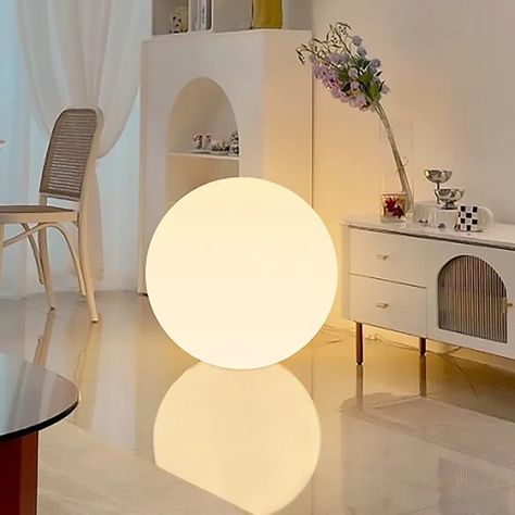 Glowing Ball LED Lamp $283.26 bit.ly/3hCYQMU Edison Floor Lamp, Receptionist Desk, Stylish Living Room Ideas, Led Globe Lights, Sunset House, Globe Floor Lamp, Led Ball, Home Lighting Ideas, Ball Lamp