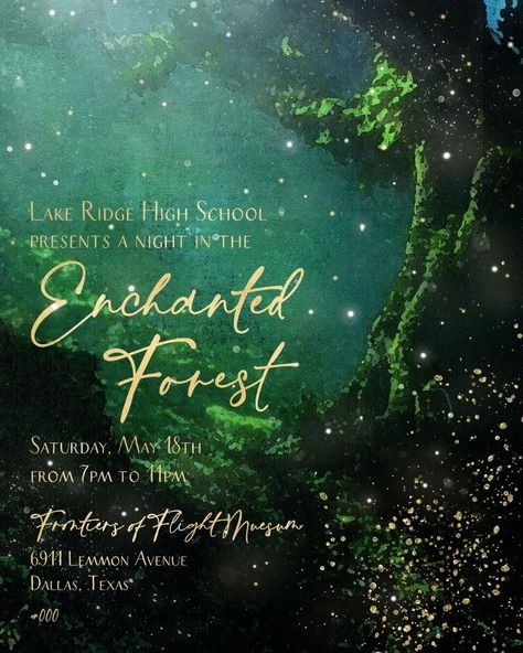 Enchanted Forest Poster Design, Prom Theme Enchanted Forest, Enchanted Forest Invitation Template, Fairytale Prom Theme, Enchanted Forest Prom Theme, Prom Ideas Theme, Enchanted Prom, Formal Themes, Semi Ideas