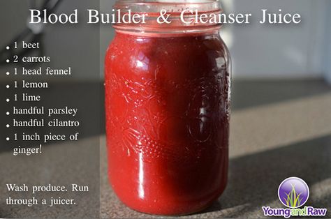 Blood Builder & Cleanser Juice Recipe Blood Cleanse, Easy Juice Recipes, Detox Juice Cleanse, Juice Cleanse Recipes, Raw Juice, Detox Juice Recipes, Juicy Juice, Juicer Recipes, Smoothie Detox