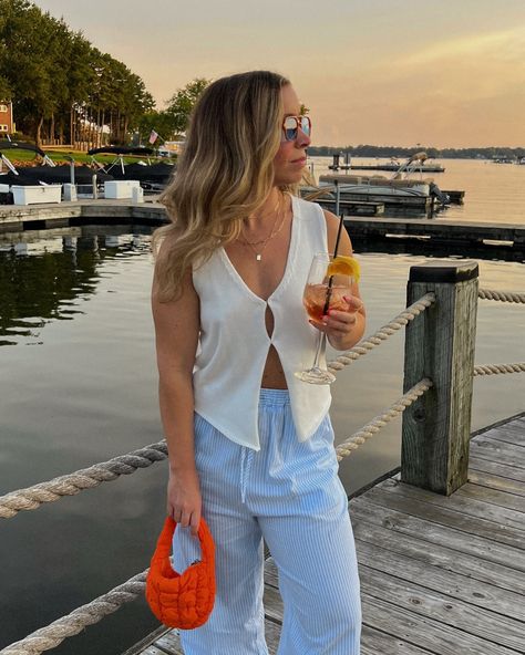 Hot August nights > 🧡🌊⚓️🌅 #pinterestgirl #ootd #ootdshare #casualstyle #petitefashion #summerstyle #dresstoimpress #amazonfinds #amazonfashion #lkn Outfit of the day, pop of color, brunch outfit, pajama pants, pops of orange, outfit inspo, what to wear, casual outfit, Pinterest outfit, Pinterest aesthetic, Outfit idea, pajama pants outfit, summer outfit, summer fashion, dockside outfit, petite fashion, street style, dress to impress Casual Breakfast Outfit Summer, Casual Drinks Outfit Night Summer, Casual Drinks Outfit Night, Hot Summer Day Outfit, Casual Drinks Outfit, What To Wear Casual, Pajama Pants Outfit, Breakfast Outfit, Summer Day Outfits