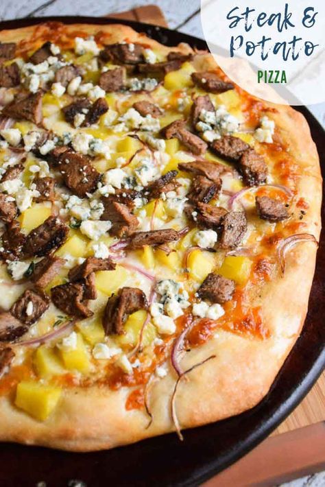 Steak Blue Cheese, Potato Pizza Recipe, Best Superbowl Food, Steak Pizza, Potato Pizza, Steak Potatoes, Artisan Pizza, Cooking Challenge, Pizza Crust Recipe