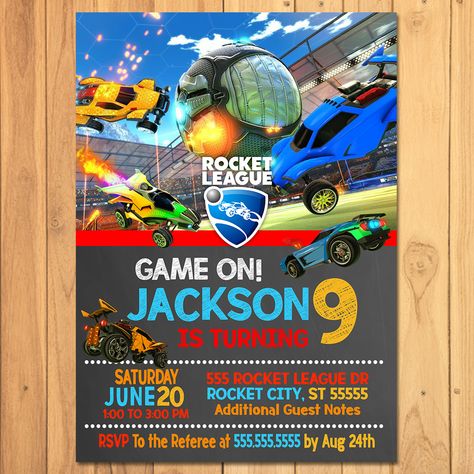 Rocket League Birthday Party Invitation - Rocket League Party Printables Rocket League Birthday Party, Rocket League Cake, Diy Rocket, Soccer Birthday Parties, Kids Pop, Soccer Birthday, 9th Birthday Parties, Rocket League, Star Wars Birthday