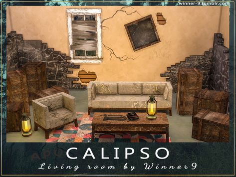 The Sims Resource - Calipso Living Room Living Room Sims 4, Addams Dress, Living Chair, Cheap Living, Room Inspired, Empty Frames, Sims 4 Cc Makeup, Sims 4 Cc Folder, Old Sofa