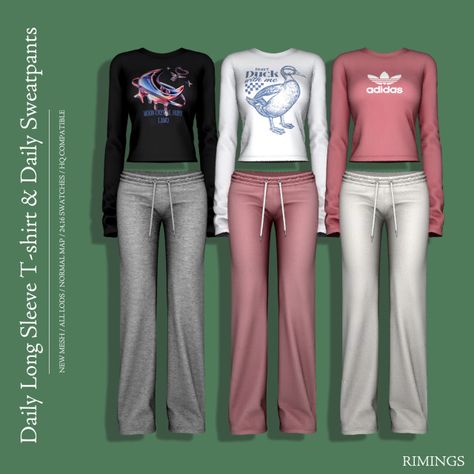 [RIMINGS] Daily Long Sleeve T-shirt & Daily Sweatpants Sims 4 Sweat Pants Cc, Sims 4 Sweatsuit Cc, Sims4 Cc Sweatpants, Lululemon Sims 4 Cc, Sims 4 Sweatpants, Sims 4 Cc Female Sweatpants, Sims 4 Tracksuit, Ts4 Sweatpants, Ts4 Cc