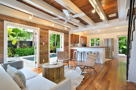 Key West Interior Design, Key West Interior, Key West Style Homes, Key West Cottage, Florida Cottage, Key West Style, Key West Vacations, White Wood Floors, White Beams