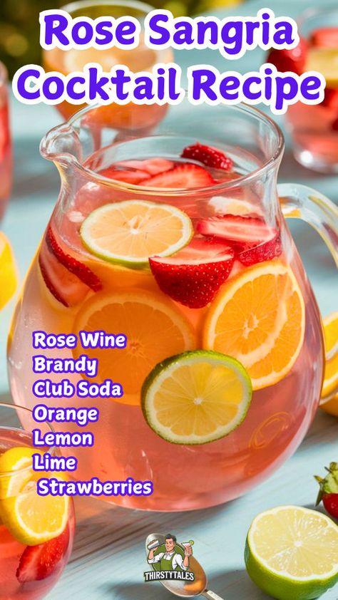 "Discover the ultimate Rosé Sangria Cocktail Recipe that’s perfect for summer gatherings! This easy recipe combines refreshing flavors with rosé wine, making it a delightful choice for any occasion. Learn how to make sangria easy with our simple step-by-step guide. Explore fruity sangria variations and impress your guests with a big batch sangria that’s perfect for parties. Try our rose cocktail recipes for a twist on traditional sangria!" Big Batch Sangria, Batch Sangria, Party Cocktails Big Batch, Rose Cocktail Recipes, Fruity Sangria, Rosé Sangria, Summer Mocktails, How To Make Sangria, Sangria Cocktail