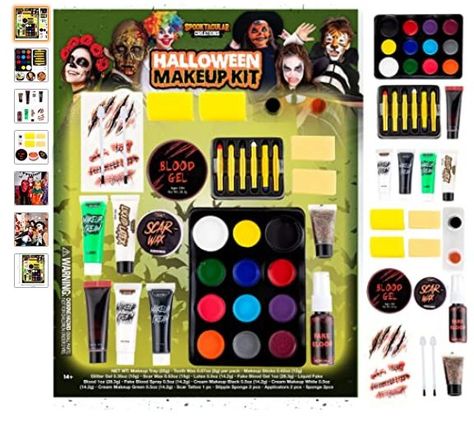 Spooktacular Creations 12 Color Special Effect Makeup Kits, 25 PCS Halloween Family Makeup Kit, Face Body Paint, Halloween Cosplay Makeup, Easy On & Easy Off Makeup Set for Halloween Party Supplies Boy Halloween Makeup, Liquid Latex Makeup, Zombie Cosplay, Halloween Makeup Kits, Face Painting Supplies, Paint Halloween, Scar Wax, Dead Makeup, Face Paint Kit