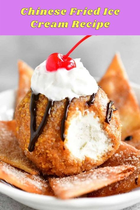 Chinese fried ice cream recipe is one of the most traditional Chinese dishes. Famous globally, it is a cuisine loved by grownups and kids, thanks to the crunchy and deep fried ice cream batter. The batter encloses the ice cream. #chineseicecream #deepfriedicecream #icecreamlovers #homemadeicecream Fried Ice Cream Recipe, Deep Fried Desserts, Fried Desserts, Honey Whipped Cream, Funnel Cake Recipe, Fried Dessert, Food Near Me, Salad Avocado, Ice Cream Mixture