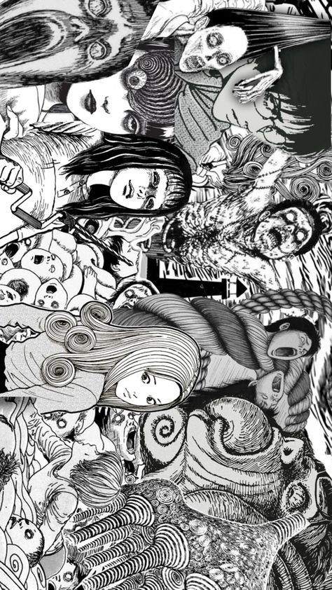 made this to print onto a polaroid but it actually turned out pretty good! Junji Ito Art Wallpaper, Walpapers Cute, Japanese Horror, Cute Laptop Wallpaper, Desktop Wallpaper Art, Type Illustration, Horror Posters, Mac Wallpaper, Junji Ito