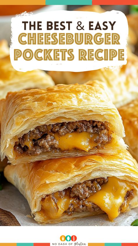 Love cheeseburgers? Try these Cheeseburger Pockets! They’re stuffed with seasoned beef and melty cheese, wrapped in flaky crescent rolls, and baked to perfection. Perfect for a quick family meal or a fun snack. Ready in just 30 minutes! Pin this recipe now and enjoy a delicious, easy-to-make meal that everyone will love! Click through for the full recipe! Cheese Burger Pie Crescent Rolls, Crescent Roll And Hamburger Meat Recipes, Crescent Hamburger Recipes, Crescent Roll Burgers, Food To Make With Crescent Rolls, Fun Crescent Roll Recipes, Appetizers Using Hamburger Meat, Ground Beef Pillsbury Recipes, Meat Pockets Beef