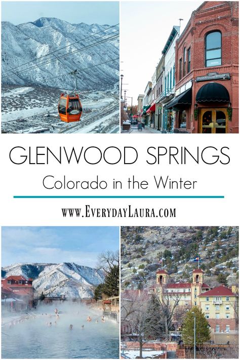 Glenwood Springs is a charming town nestled in the Rocky Mountains with hot springs, caves and so much more. #hotsprings #travel #vacation #wintervacation #colorado #familyvacations #couplevacations #romantic #budgetvacation #vacationideas Colorado Springs Christmas, Glen Wood Springs Colorado, Glenwood Springs Colorado Things To Do, Colorado Springs Winter, Colorado In Winter, Colorado Springs Downtown, Hot Springs Colorado, Glenwood Springs Colorado Winter, Glenwood Springs Colorado