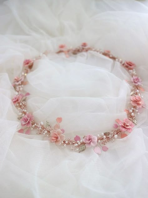 Floral Bridal Hair, Floral Hair Vine, Flower Headpiece Wedding, Wedding Flower Crown, Peach Wedding Flowers, Pink Flower Crown, Novelty Jewelry, Wedding Hairpiece, Bridal Hairpiece