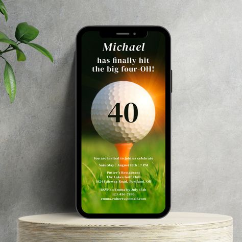 40th Birthday Party Modern Adult Golf Forty Invitation Birthday Party Adult, 75th Birthday Invitations, Qr Code Invitation, Sports Birthday Invitations, Forty Birthday, 60th Birthday Invitations, Thirty Birthday, 50th Birthday Invitations, 40th Birthday Invitations