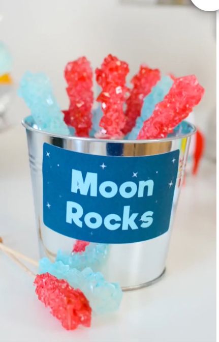 Two The Moon Birthday Decor, First Birthday Outer Space Theme, Space Themed Meals, Space Themed Birthday Food, Rocketship Birthday Party, Two The Moon Birthday Party Decorations, Space Theme Treats, Two The Moon And Back Birthday Party, Space Themed Foods