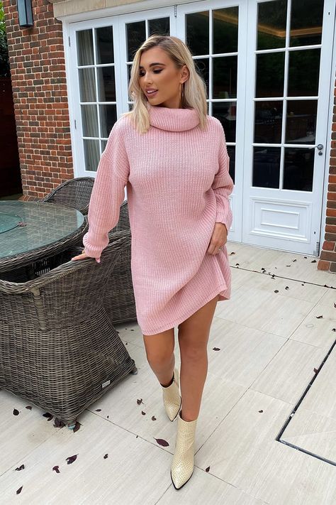 Pink Sweater Dress Outfit, Knitted Dress Outfit, Billie Faiers, Pink Oversized Sweater, Pink Sweater Dress, Womens Knitwear, Sweater Dress Oversized, Sweater Dress Outfit, Knitwear Fashion