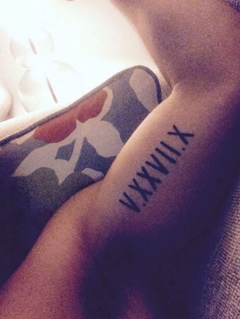 Date Tattoos, Roman Numbers, Bicep Tattoo, Roman Numerals, Tattoo Quotes, Body Art, Tattoo Ideas, Adoption, Tattoos