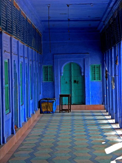 Osiyan marine blue in Jain Temple, Osian, Rajasthan, India Door Shades, Beyond Blue, Jain Temple, Blue Rooms, Blue Door, Marine Blue, Hotel Lobby, Blue Walls, The Doors