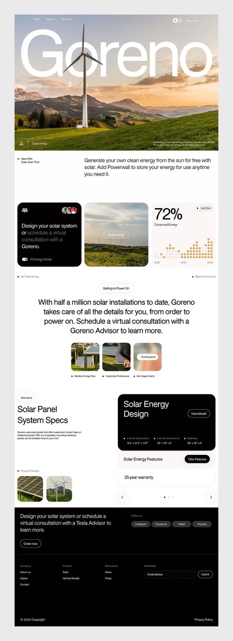 Goreno - Solar Energy Landing Page designed by Royhan Muhammad for One Week Wonders. Connect with them on Dribbble; the global community for designers and creative professionals. Energy Website Design, Energy Website, Landing Page Design Inspiration, Minimalist Web Design, Learn Web Development, Design Visual, Creative Website Design, Solar Installation, Grafic Design