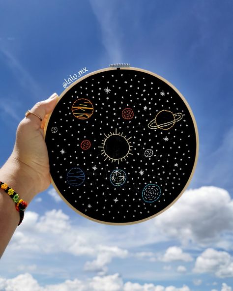 Embroidery Planets Simple, Galaxy Embroidery Pattern, Embroidery Universe, Embroidered Planets, Embroidery Galaxy, Universe Embroidery, Galaxy Embroidery, Textiles Projects, Embroidery Tshirt