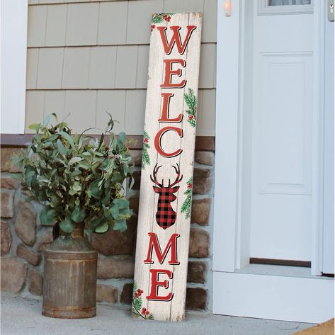 PRICES MAY VARY. Highest Quality Materials: This handcrafted Porch Board Hanging Welcome Sign and Porch leaner is made of a specially developed, 100% weatherproof, composite material that will not rot, warp, or fall apart with rain. It is printed with weatherproof UV Inks that won't fade, peel or crack. It measures 8"x 46.5"x .4, weighs 3.5 lbs. and is designed for both Outside and Inside home, door and porch decoration use. Beautifully Crafted Sign for Every Occasion: Our vertical porch welcome Christmas Welcome Signs Diy, Tall Christmas Porch Signs, Welcome Sign Front Door Christmas, Thanksgiving Porch Leaner, Christmas Porch Signs Wood Diy, Winter Porch Leaners, Winter Welcome Signs For Porch, Christmas Porch Leaners, Front Porch Christmas Decor Ideas Rustic