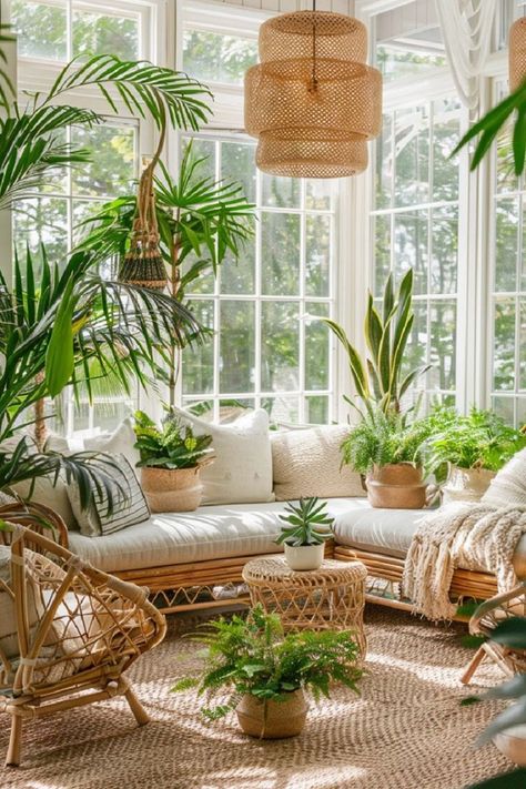 botanical boho sunroom ideas Conservatory Ideas Interior, Indoor Sunroom Ideas, Plant Sunroom, Bohemian Sunroom, Boho Sunroom Ideas, Boho Sunroom, Indoor Sunroom, Cozy Sunroom, Sunroom Porch