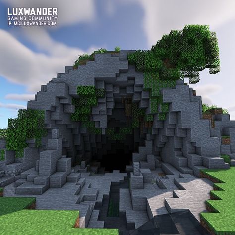 Minecraft Cave Terraforming, Minecraft Cave Opening, Minecraft Cave Entrance Design, Minecraft Cave Entrance Ideas, Cave Entrance Minecraft, Minecraft Cave Entrance, Terraforming Minecraft, Entrance Minecraft, Minecraft Cave House