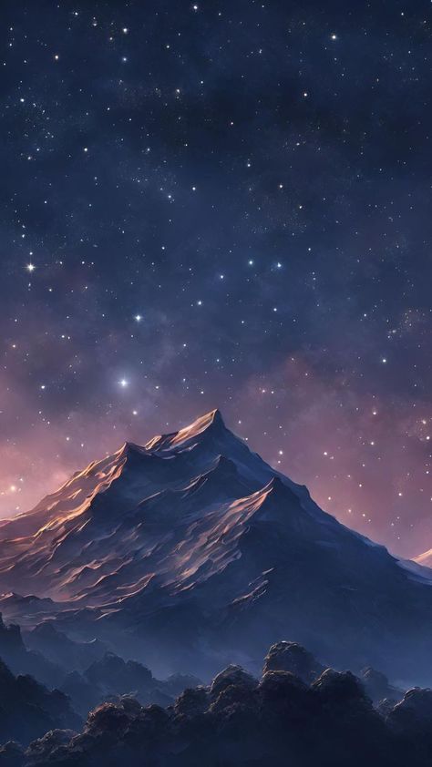 Fantasy Mountains, Galaxy Art Painting, Sky Landscape Painting, Night Sky Art, Mountain Mural, Dark Stars, Space Drawings, Night Sky Painting, Mountain Background