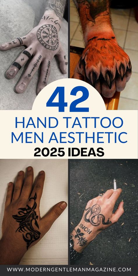 Check out 42 unique hand tattoo ideas for men! Simple, aesthetic, and perfect for your next ink inspiration. Hand Tattoo Men Aesthetic, Tree Of Life Hand Tattoo Men, Medusa Hand Tattoo Men, Outer Hand Tattoo, Tattoo For Hand Men, Mens Knuckle Tattoos, Small Hand Tattoos Men, Male Hand Tattoos Ideas, Evil Hand Tattoo