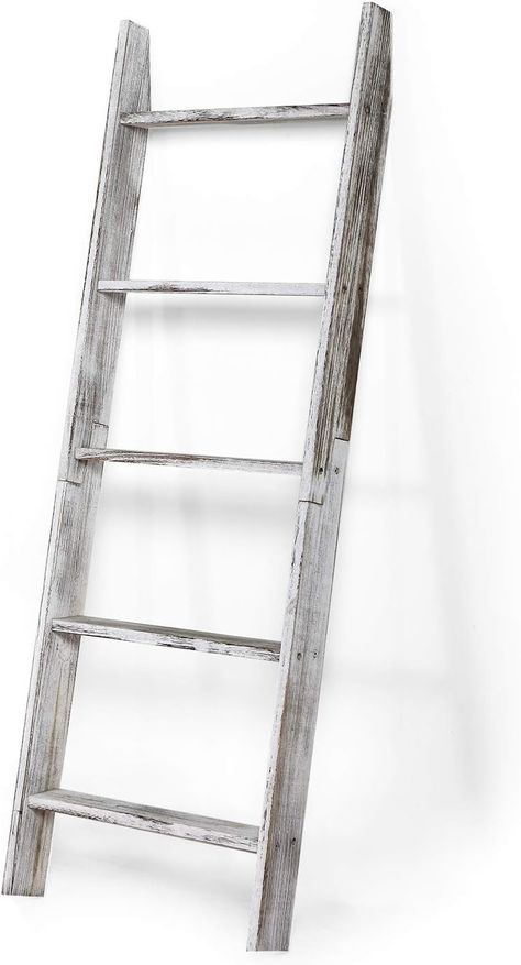 Amazon.com: Afaris Gray Washed Wood Decorative Ladder Shelf, 4.5 Foot Wall Leaning Wooden Towel Blanket Ladder Storage Rack for Bathroom or Living Room : Home & Kitchen Decorative Ladder, Rack For Bathroom, Ladder Storage, Blanket Ladder, Ladder Shelf, Grey Wash, Towel Rack, Storage Rack, Ladder Decor