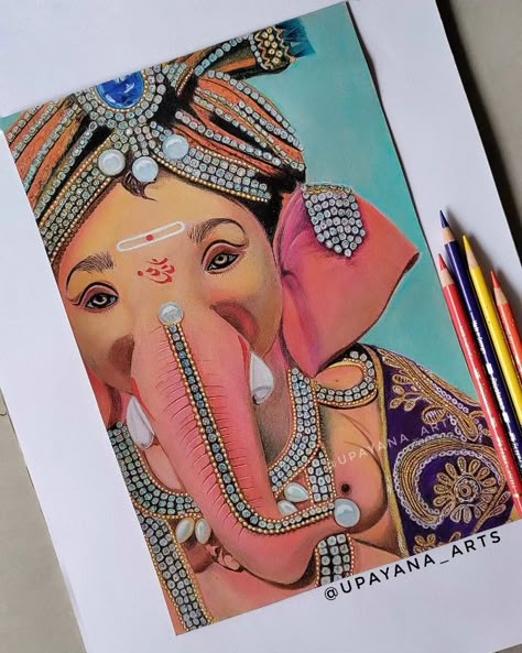 Handmade drawing portrait pencil drawing Ganesh Ji Art Painting, Ganpati Ji Drawing, Ganesh Ji Drawing Colour, Vinayaka Paintings, Ganesh Art Paintings Beautiful, Cute Ganesh Ji Drawing, Vinayaka Drawing, Ganesh Ji Painting On Canvas, Ganesh Ji Pencil Sketch