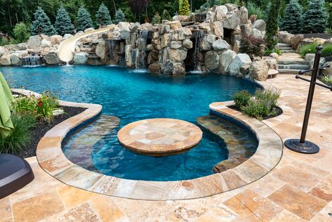 Big Pool Ideas, In Ground Pools Backyard Ideas, Backyards With Pools, Best Pool Designs, Outfit Pool Party, Pool Natural Stone, Inground Pool Designs Rock Waterfall, Insane Pools Luxury, Lagoon Pool Backyard Rock Waterfall