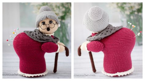 Crochet Granny Pin Cushion Free Pattern, Crochet Granny Pin Cushion, Granny Pin Cushion, Crochet Grandma Doll Free Pattern, Grandma Crochet Pattern, Crochet Pin Cushion Pattern Free, Crochet Pin Cushion, Grandma Crochet, Cushion Crochet Pattern