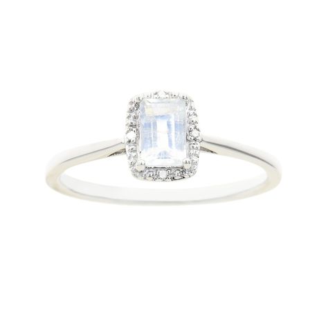 Sterling Silver Moonstone & Diamond Accent Rectangle Halo Ring | Kohls size 5/6 Moonstone Engagement Ring, Fish Tanks, Right Hand Rings, Halo Ring, Halo Rings, Moon Stone, Ring Ring, Sophisticated Style, Cut And Color