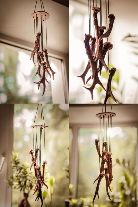 Deer Antler Decor Ideas, Antler Crafts Diy, Diy Antler Projects, Deer Antlers Diy, Deer Antler Dream Catcher, Deer Antler Art, Handmade Wind Chimes, Deer Head Decor, Antler Projects