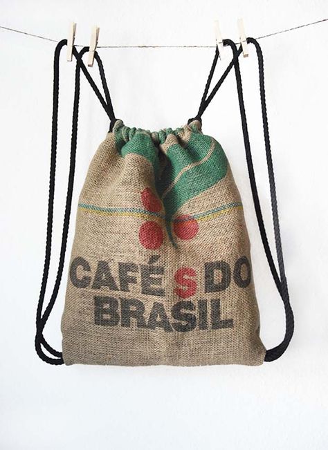 DIY Projects with Burlap and Creative Burlap Crafts for Home Decor, Gifts and More | Burlap Coffee Bag Drawstring Back Pack |  http://diyjoy.com/diy-projects-with-burlap Coffee Bag Crafts, Coffee Bean Sacks, Burlap Coffee Bags, Coffee Bean Bags, Coffee Sacks, Sacs Tote Bags, Burlap Projects, Burlap Sacks, Burlap Bags