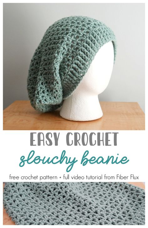 Easy Crochet Slouchy Beanie, Free Crochet Pattern + Video - fiberfluxblog.com Crochet Rasta Tam Hat Pattern Free, Oversized Crochet Beanie, Loose Beanie Crochet Pattern, Crochet Loose Beanie, Chunky Slouchy Crochet Hat Free Pattern, Free Crochet Pattern Slouchy Hat, Easy Crocheted Hats Pattern Free, Easy Crochet Slouchy Beanie, Slouchy Crochet Beanie Pattern Free