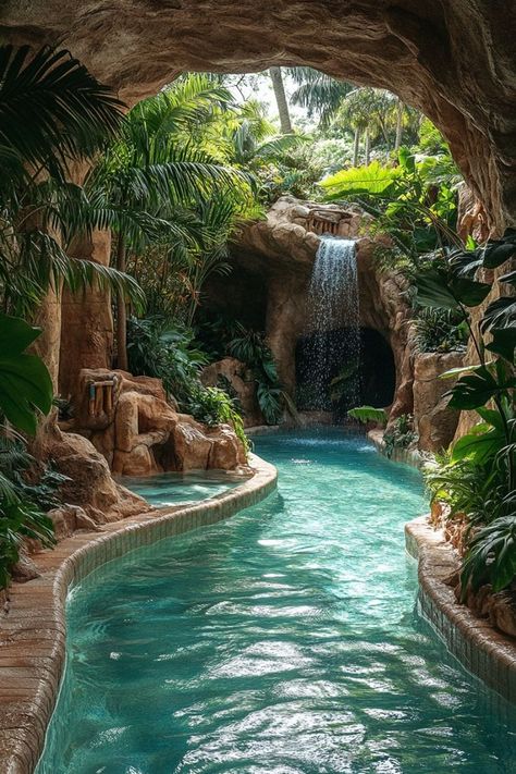 River Pools Backyard, Residential Lazy River, Lazy River In House, Lazy River Pool Backyard Home, Lazy River Pool Backyard, California Landscaping, Jungle River, Lazy River Pool, Dream Backyard Pool