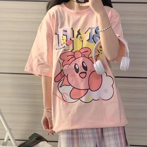 Kirby Shirt, Harajuku Fashion Kawaii, Printed Tshirt Women, Kawaii T Shirt, Kawaii Shirts, Style Kawaii, Anime Tshirt, Harajuku Style, Cartoon T Shirts