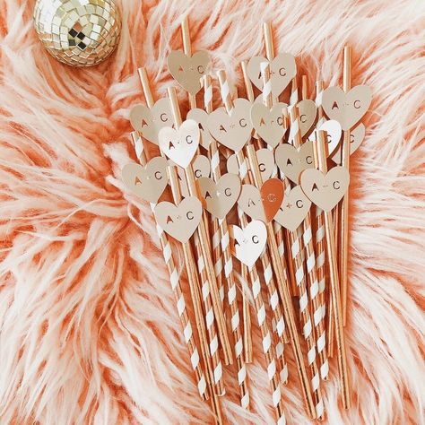 Cheap Bachelorette Party Favors, Bachelorette Straws, Cheap Bachelorette Party, Heart With Initials, Wedding Straws, Bachelorette Decor, Straw Toppers, Bachelorette Favors, Bachelorette Decorations