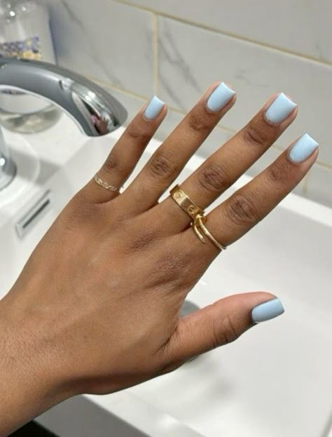 Simple Short Blue Nails, Short Blue Acrylics, Short Baby Blue Nail Ideas, Square Baby Blue Nails, Baby Blue Gel Nails Short, Baby Blue Short Acrylic Nails, Baby Blue Toe Nails, Natural Nail Ideas Gel, Baby Blue Square Nails