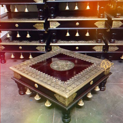 🇧 🇴 🇴 🇰 🇳 🇴 🇼 *Square Shape Brass Fitted Chowki / Bajot With Bell 🔔* *Size - 15 x 15 inch* *6''inch Height* *Price-1850/- 💸💰 + Free Shipping* Colour- Antique Brown 🤎 *Description* 📝 Made by Exim Wooden Very strong density 100kg weight capacity... Really 38gaj Brass Sheet Fitted on product... With Embossing work on Natural golden brass with Antique Polish... Long life product... *Note* 📝 Don't wash on water this is real brass sheet... Clean dry fabric and with coconut oil. After funct... Keep Safe, Antique Jewelry Box, Return Gift, Antique Table, Wooden Crafts, Square Shape, Wedding Decoration, Long Life, Wood Furniture