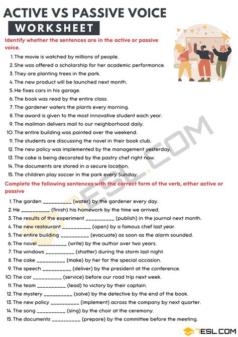 Active vs. Passive Voice Exercises – Active vs. Passive Voice Worksheet Passive English Grammar, Active And Passive Voice Anchor Chart, Active To Passive Exercises, Passive Voice Worksheet, Passive And Active Voice Worksheet, Passive Voice Exercises, Active Passive Voice Worksheets, Voice Exercises, Active And Passive Voice Chart