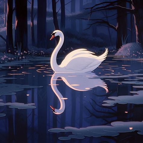 Moonlight swan 🦢✨ . . . . #aiart #midjourney #discord #swan #swanlake #odette #swanprincess #90s #90sanimation #illustration #digitalart #aiartcommunity #90slover #moonlight #swans #swanlover #urbanblissdreamsart #b3uart #instagood Swan Knight, Swan Lake Fanart, Winter Swan, Swan Aesthetic, Swan Lake Aesthetic Wallpaper, Swan Lake Art, Swan Art, Swan Illustration, Swan Constellation