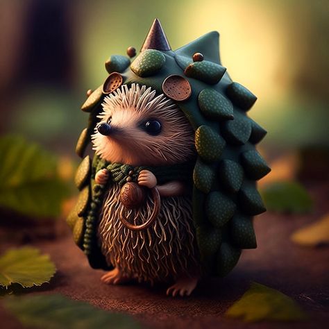 Photo a hedgehog with a hat and a scarf ... | Premium Photo #Freepik #photo #porcupine #hedgehog #3d-animal #fauna Fantasy Hedgehog, Dnd Hedgehog, Hedgehog Character, Hedgehog Character Design, A Hedgehog, Poppy And Branch, Forest Floor, Hedgehog Art, Clay Animals