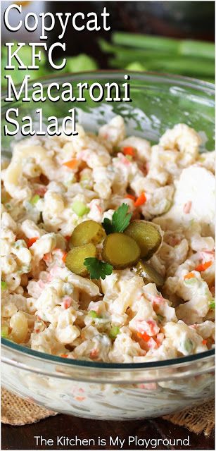 Copycat KFC Macaroni Salad ~ Enjoy the retro days of Kentucky Fried Chicken with this copycat recipe. Easily make & enjoy this signature side at home. -- This macaroni salad tastes every bit as good as the original! www.thekitchenismyplayground.com Kfc Macaroni Salad, Fried Chicken Pasta, Kentucky Fried Chicken Recipe, Recipe For Kentucky Fried Chicken, Rice Ideas, Macaroni Salad Ingredients, The Kitchen Is My Playground, Copycat Kfc, Chicken Macaroni Salad