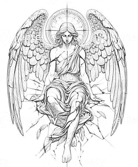 Arcangel Tattoo, Angle Tattoo, Cross With Wings, Heaven Tattoos, Tarot Tattoo, Statue Tattoo, Cartoon Character Tattoos, Angel Tattoo Designs