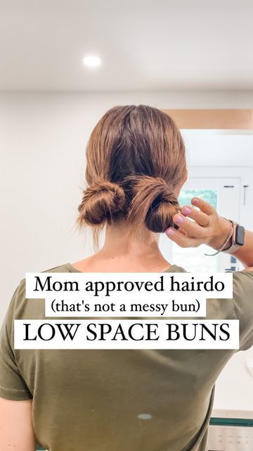 Two Low Buns For Long Hair, Low Piggy Buns, How To Low Space Buns, Low Messy Space Buns Long Hair, Space Buns Long Hair Low, How To Do Low Messy Space Buns, Lower Space Buns, Easy Low Space Buns For Long Hair, Mini Buns Hairstyles Tutorials