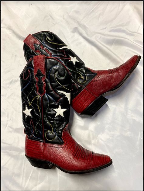 Star Cowboy Boots, Star Motif, Red Star, Nine West, Cowboy Boots, Cowboy, Stitching, Black Leather, Boots