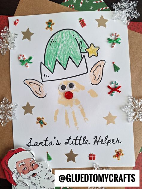 Easy Handprint Elf Craft Idea Free Christmas Handprint Printable, Elf On The Shelf Crafts Preschool, Elf Crafts For Preschoolers, Handprint Elf, Elf Craft For Kids, Elf Craft, Santa Handprint, Handprint Christmas Tree, Elf Crafts